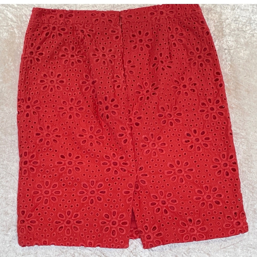 J.Crew No. 2 Pencil Skirt Women 10 Red Excellent Eyelet Lace Floral Embroidery - Picture 6 of 7